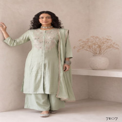 Elegant Roman Silk Embroidered A-Line Kurta Palazzo Set with Organza Dupatta